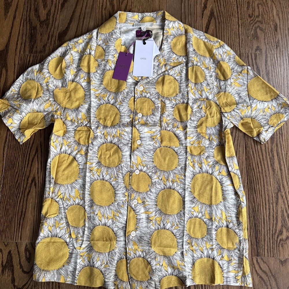 Onia x Liberty Fabric Shirt Short Sleeve Vacation Camp Men Sunflower Size Small